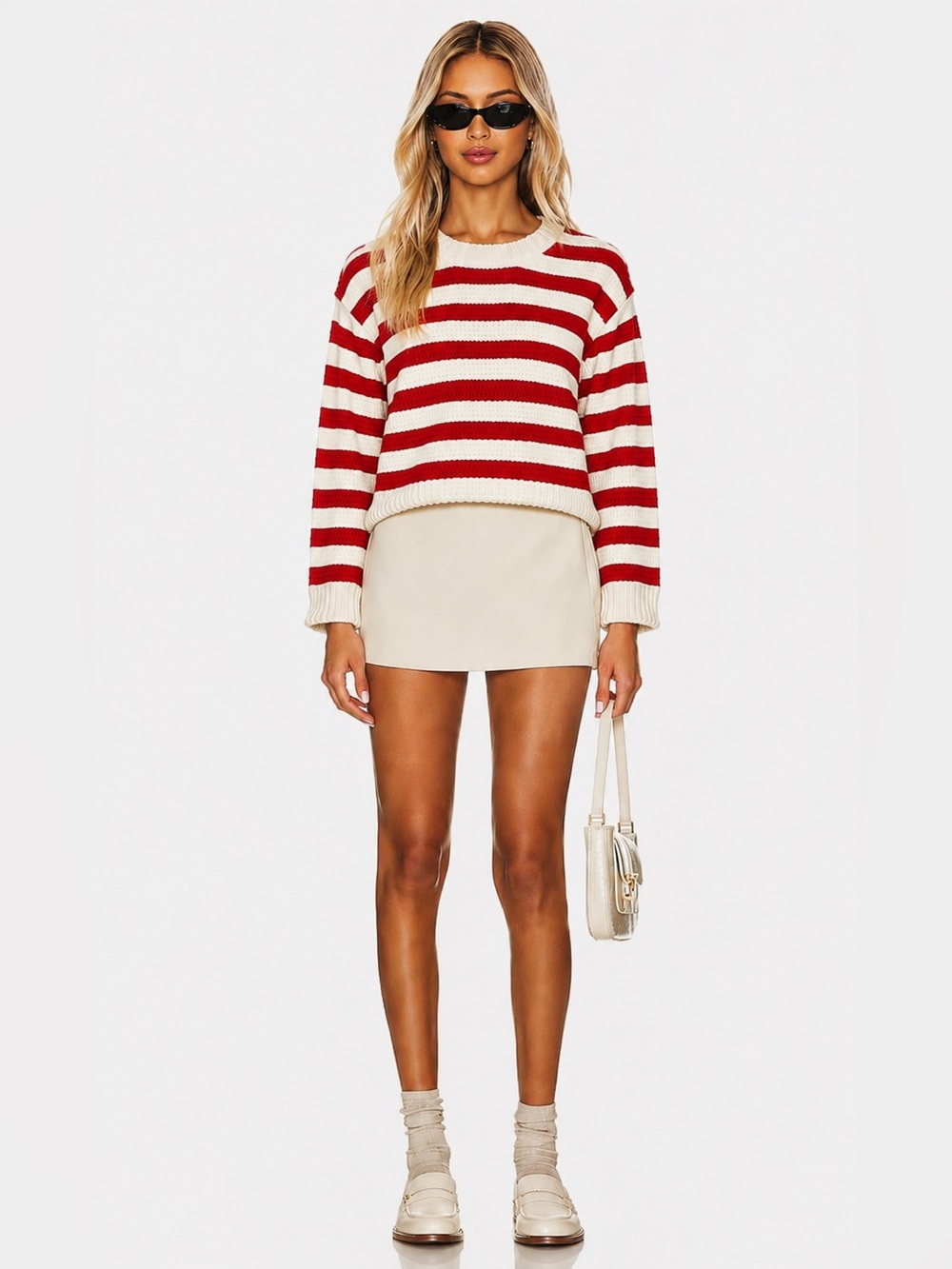 Autres Filles Chic Striped Red and Cream Women's Chunky Sweater size XS